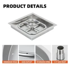 12 In. X 12 In. Outdoor Rectangular Stainless Steel Drop In Fire Pit Pan For Natural Gas And Liquid Propane 10 12 In. X 12 In. Outdoor Rectangular Stainless Steel Drop In Fire Pit Pan For Natural Gas And Liquid Propane -Fire Place Store silver garvee fire pit covers and accessories hdtpho 155q8nct 1f 1000