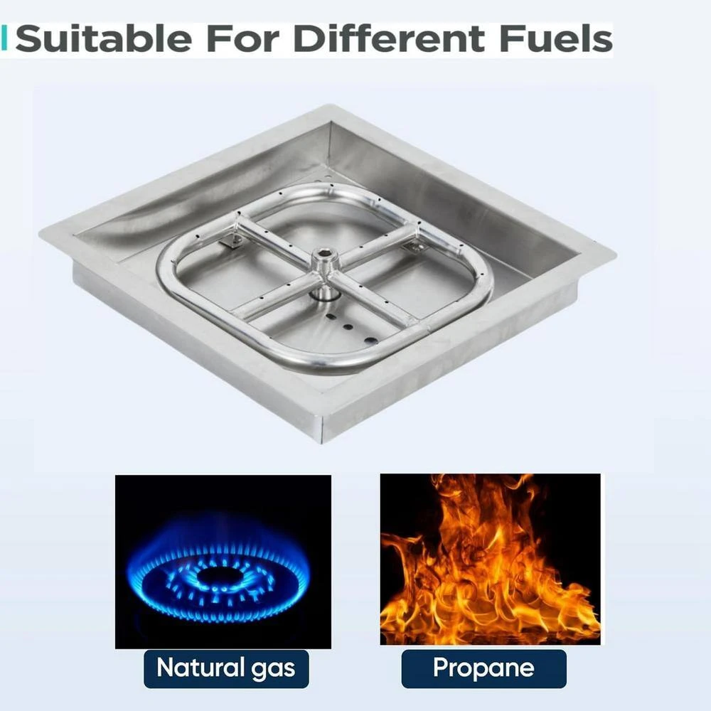 12 In. X 12 In. Outdoor Rectangular Stainless Steel Drop In Fire Pit Pan For Natural Gas And Liquid Propane 5 12 In. X 12 In. Outdoor Rectangular Stainless Steel Drop In Fire Pit Pan For Natural Gas And Liquid Propane - Image 5