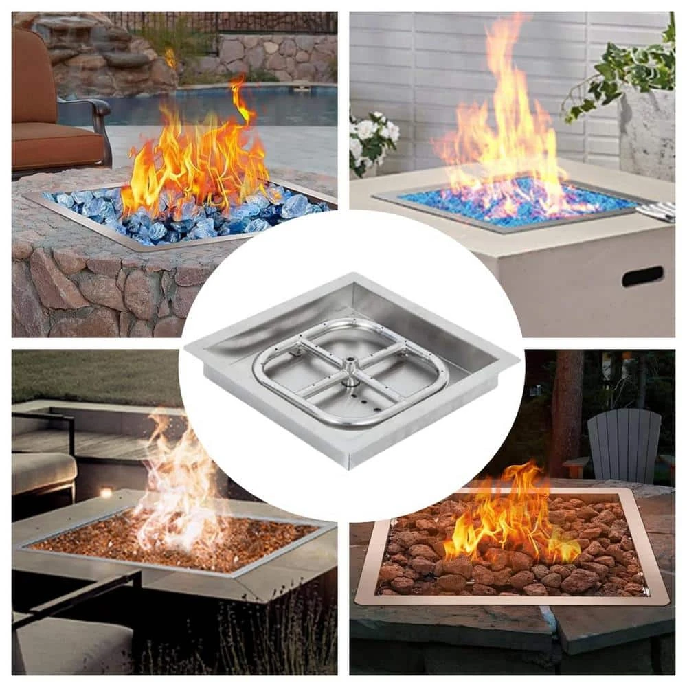 12 In. X 12 In. Outdoor Rectangular Stainless Steel Drop In Fire Pit Pan For Natural Gas And Liquid Propane 7 12 In. X 12 In. Outdoor Rectangular Stainless Steel Drop In Fire Pit Pan For Natural Gas And Liquid Propane - Image 7