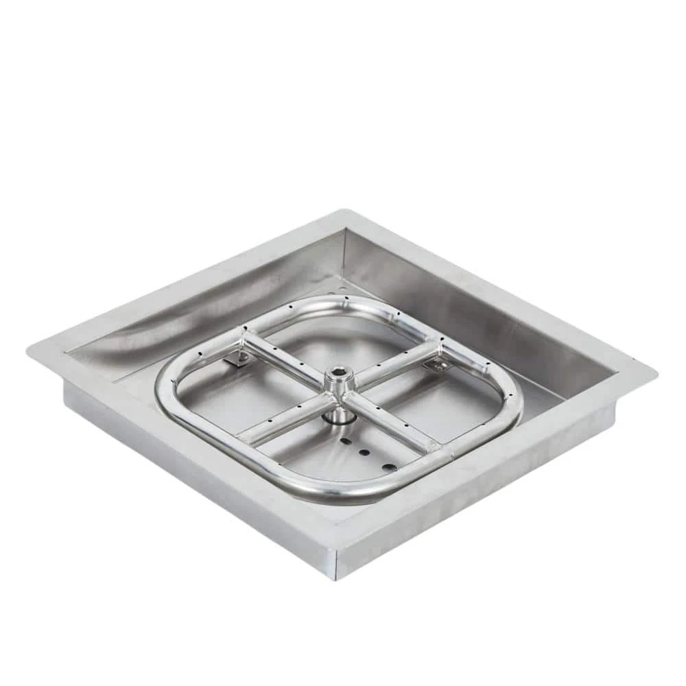 12 In. X 12 In. Outdoor Rectangular Stainless Steel Drop In Fire Pit Pan For Natural Gas And Liquid Propane 2 12 In. X 12 In. Outdoor Rectangular Stainless Steel Drop In Fire Pit Pan For Natural Gas And Liquid Propane - Image 2