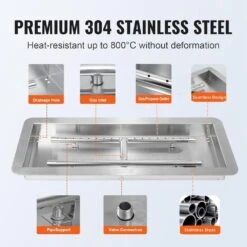 48 In. X 14 In. Outdoor Rectangular Stainless Steel Drop In Fire Pit Pan For Natural Gas And Liquid Propane -Fire Place Store silver garvee fire pit covers and accessories hdtpho 155qbur4 1f 1000