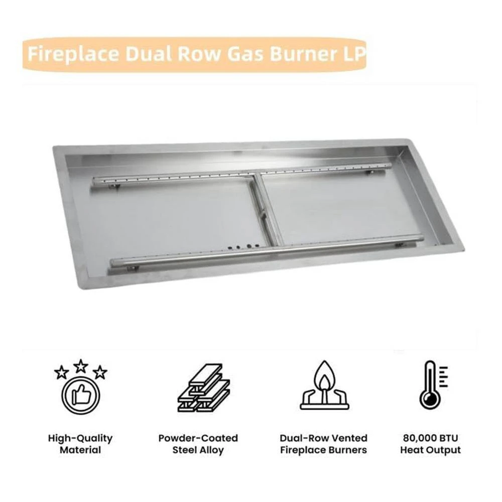 24 In. X 8 In. Outdoor Rectangular Stainless Steel Drop In Fire Pit Pan For Natural Gas And Liquid Propane 3 24 In. X 8 In. Outdoor Rectangular Stainless Steel Drop In Fire Pit Pan For Natural Gas And Liquid Propane - Image 3