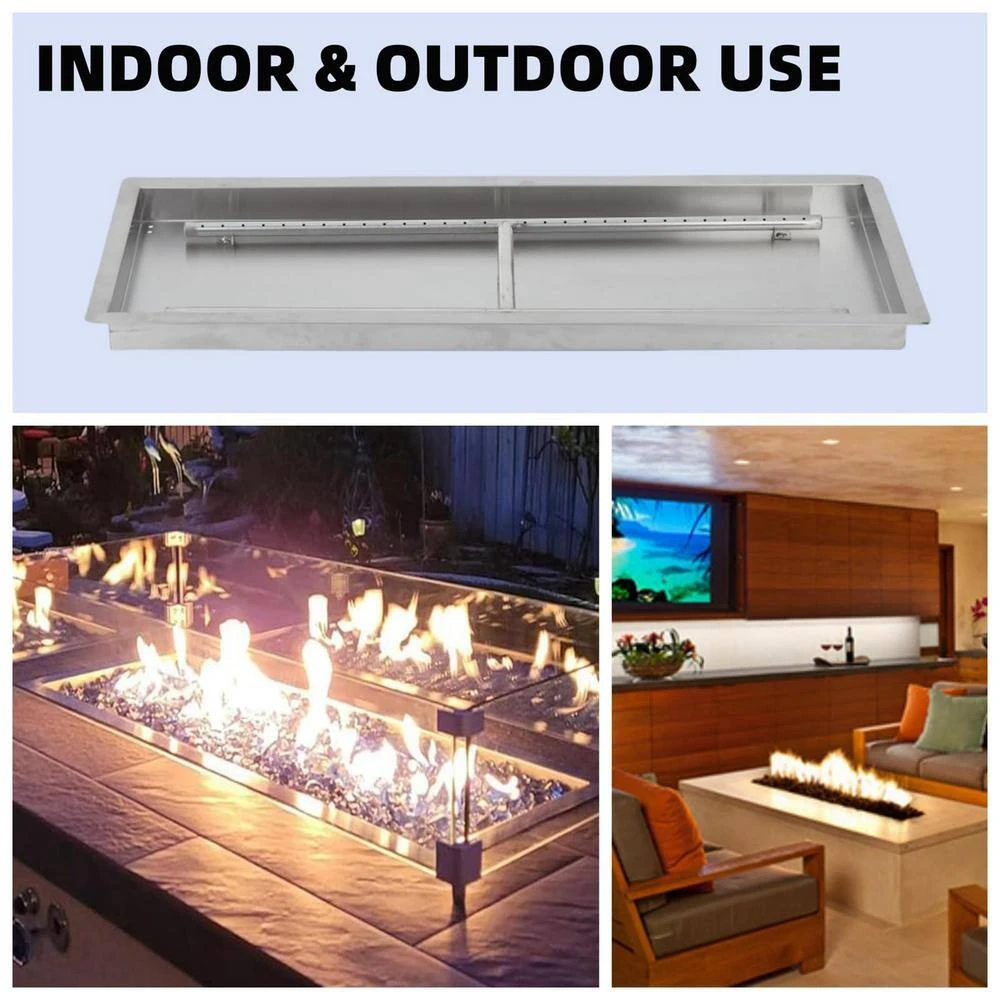 24 In. X 8 In. Outdoor Rectangular Stainless Steel Drop In Fire Pit Pan For Natural Gas And Liquid Propane 7 24 In. X 8 In. Outdoor Rectangular Stainless Steel Drop In Fire Pit Pan For Natural Gas And Liquid Propane - Image 7