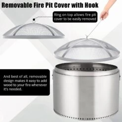 18 In. Outdoor Round Carbon Steel Mesh Fire Pit Spark Screen Cover With Poker -Fire Place Store silver garvee fire pit covers and accessories hdtpho 1670s37e 4f 1000