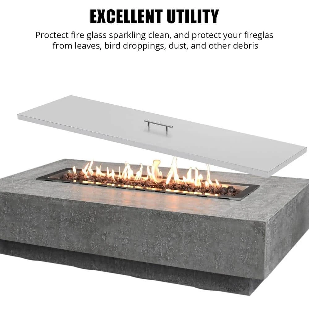 51 In. X 17 In. Outdoor Rectangular Stainless Steel Fire Pit Lid Cover With Handle 4 51 In. X 17 In. Outdoor Rectangular Stainless Steel Fire Pit Lid Cover With Handle - Image 4