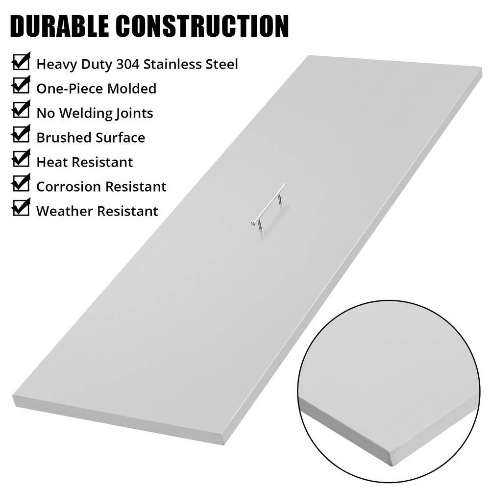 51 In. X 17 In. Outdoor Rectangular Stainless Steel Fire Pit Lid Cover With Handle 3 51 In. X 17 In. Outdoor Rectangular Stainless Steel Fire Pit Lid Cover With Handle - Image 3