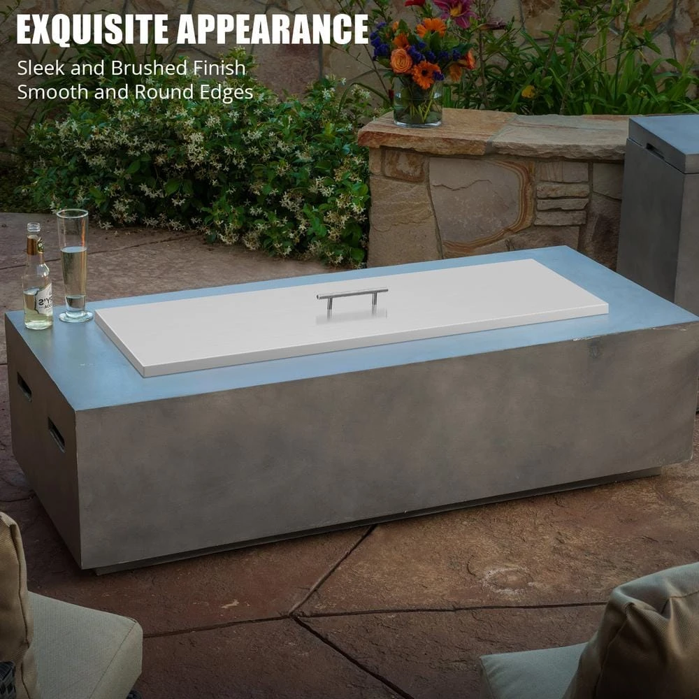 51 In. X 17 In. Outdoor Rectangular Stainless Steel Fire Pit Lid Cover With Handle 7 51 In. X 17 In. Outdoor Rectangular Stainless Steel Fire Pit Lid Cover With Handle - Image 7