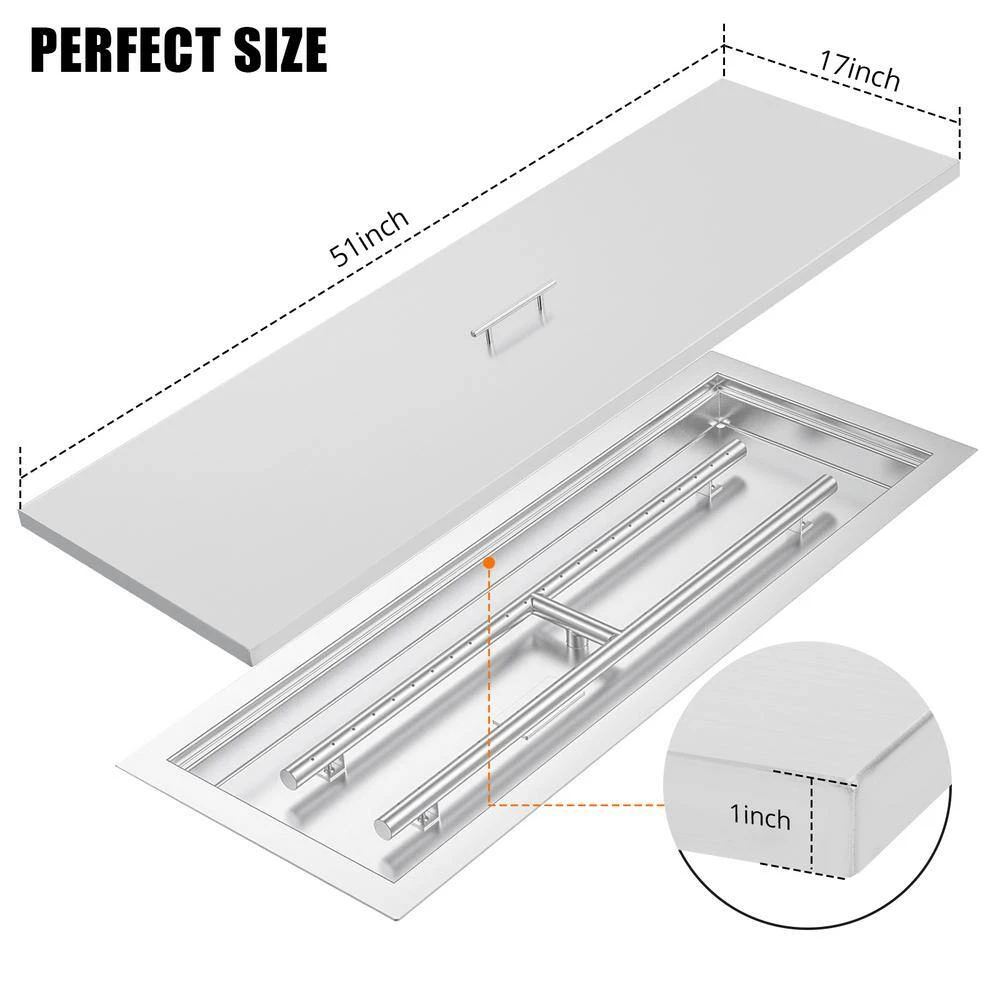 51 In. X 17 In. Outdoor Rectangular Stainless Steel Fire Pit Lid Cover With Handle 2 51 In. X 17 In. Outdoor Rectangular Stainless Steel Fire Pit Lid Cover With Handle - Image 2