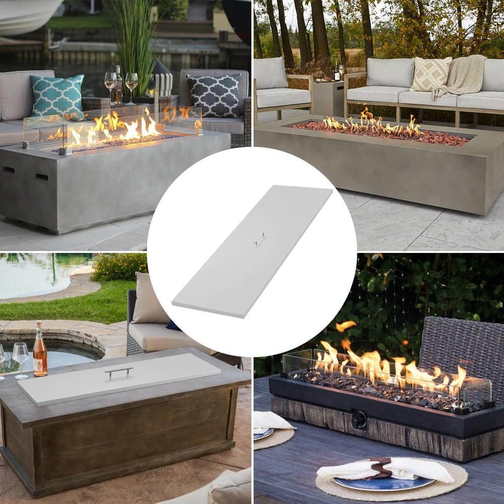 51 In. X 17 In. Outdoor Rectangular Stainless Steel Fire Pit Lid Cover With Handle 6 51 In. X 17 In. Outdoor Rectangular Stainless Steel Fire Pit Lid Cover With Handle - Image 6