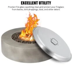 27 In. Outdoor Round Stainless Steel Fire Pit Lid Cover With Handle -Fire Place Store silver garvee fire pit covers and accessories hdtpho 167i2i85 44 1000