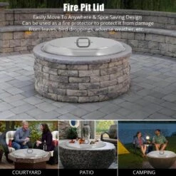 27 In. Outdoor Round Stainless Steel Fire Pit Lid Cover With Handle -Fire Place Store silver garvee fire pit covers and accessories hdtpho 167i2i85 76 1000