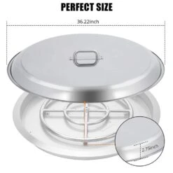 34 In. Outdoor Round Stainless Steel Fire Pit Lid Cover With Handle -Fire Place Store silver garvee fire pit covers and accessories hdtpho 167i8ctf c3 1000