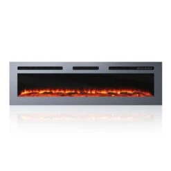 60 In. Stainless Steel Wall Mounted Electric Fireplace With Remote Control In Silver