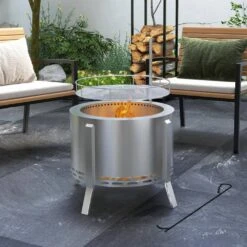 OUTSUNNY 2-in-1 Smokeless Fire Pit Silver 19 In. Portable Wood Burning Firepit -Fire Place Store silver outsunny wood burning fire pits 842 336v00sr 31 1000