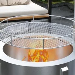 OUTSUNNY 2-in-1 Smokeless Fire Pit Silver 19 In. Portable Wood Burning Firepit -Fire Place Store silver outsunny wood burning fire pits 842 336v00sr 77 1000