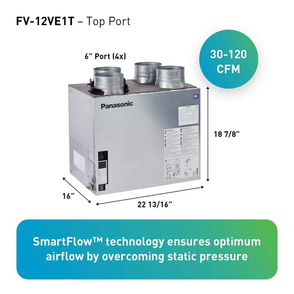Panasonic BalancedHome 120-Elite Energy Recovery Ventilator (ERV), 30-120 CFM, Top Port, Any Climate 2 Panasonic BalancedHome 120-Elite Energy Recovery Ventilator (ERV), 30-120 CFM, Top Port, Any Climate - Image 2