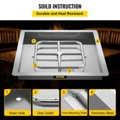 Square Fire Pit Burner Kit 36 In. Stainless Steel Gas Fire Pan 300 K BTU Drop In Fire Pit Pan With 1 Pack Volcanic Rock -Fire Place Store silver vevor gas fire pits fxskhpq3636inkbq4v0 44 1000