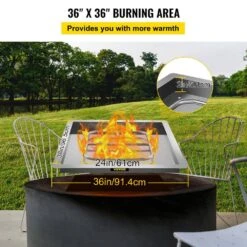 Square Fire Pit Burner Kit 36 In. Stainless Steel Gas Fire Pan 300 K BTU Drop In Fire Pit Pan With 1 Pack Volcanic Rock -Fire Place Store silver vevor gas fire pits fxskhpq3636inkbq4v0 4f 1000