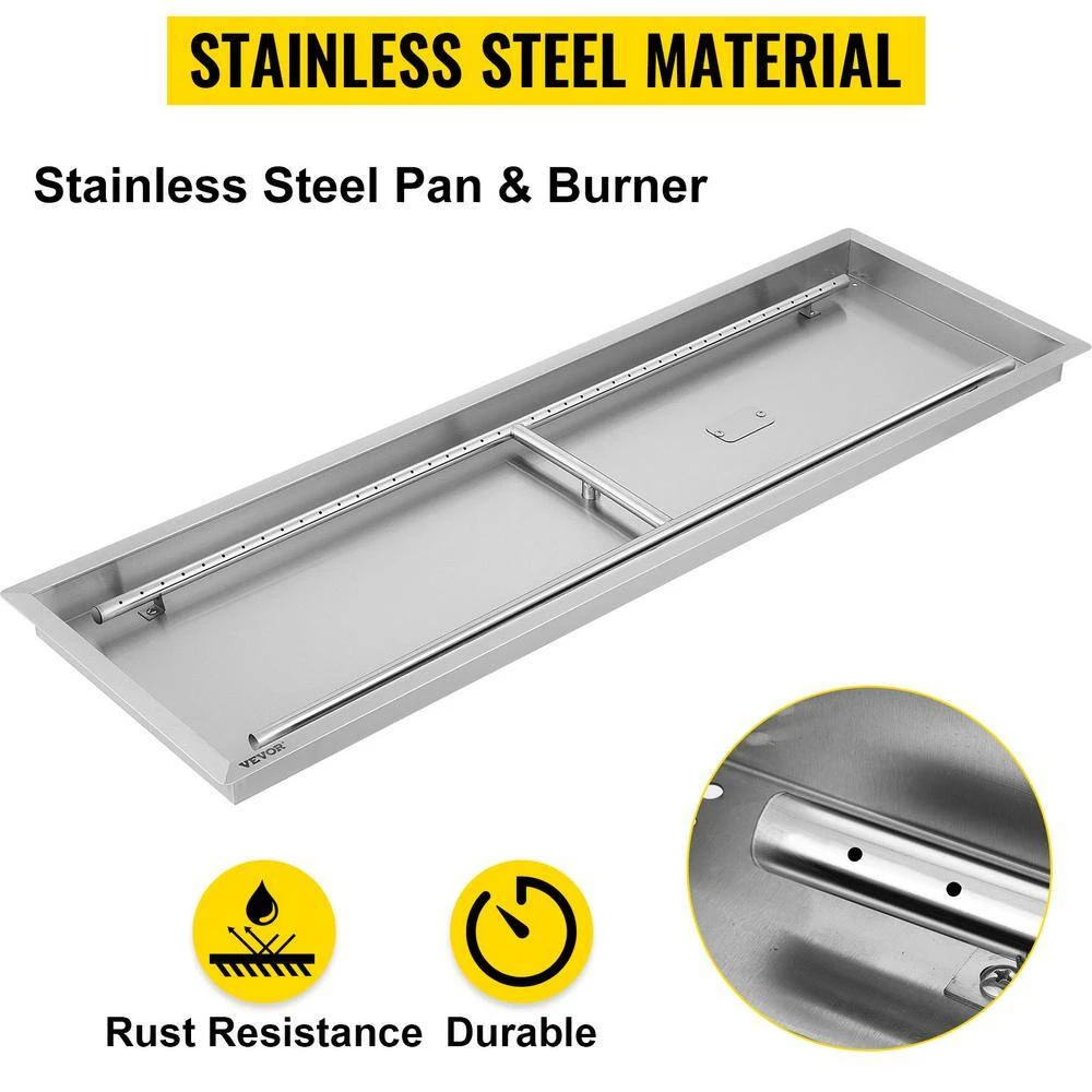 Stainless Steel Linear Trough Fire Pit Pan And Burner 49 X 16 In. Fire Pit Pan 185 K BTU Built-in Fire Pit Burner Pan 3 Stainless Steel Linear Trough Fire Pit Pan And Burner 49 X 16 In. Fire Pit Pan 185 K BTU Built-in Fire Pit Burner Pan - Image 3
