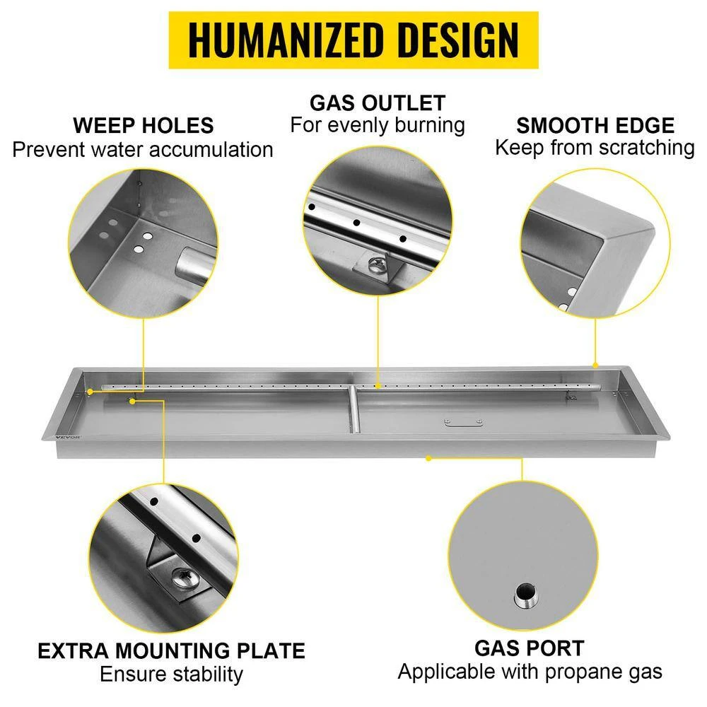 Stainless Steel Linear Trough Fire Pit Pan And Burner 49 X 16 In. Fire Pit Pan 185 K BTU Built-in Fire Pit Burner Pan 2 Stainless Steel Linear Trough Fire Pit Pan And Burner 49 X 16 In. Fire Pit Pan 185 K BTU Built-in Fire Pit Burner Pan - Image 2