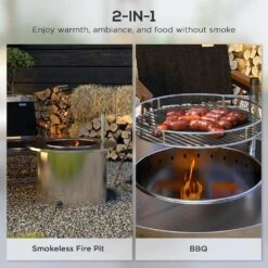 Outsunny 2-in-1 Smokeless Stainless Steel Fire Pit, BBQ Grill, 25" Portable Wood Burning Firepit With Cooking Grate -Fire Place Store silver wood burning fire pits firepit712 1 44 1000