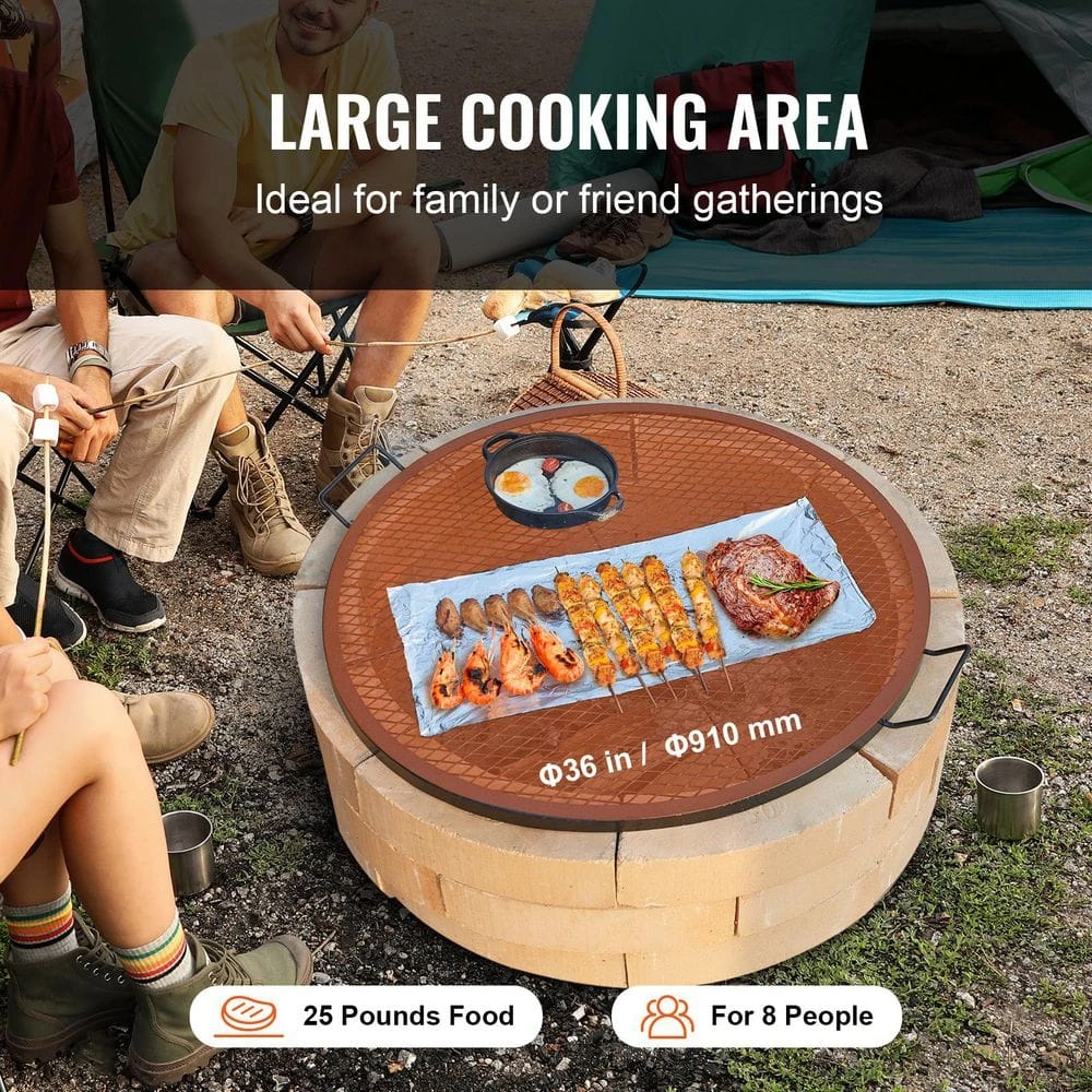 X-Marks Fire Pit Grill Grate, Round Cooking Grate, Steel Campfire BBQ Grill Grid With Handle And Support X Wire 6 X-Marks Fire Pit Grill Grate, Round Cooking Grate, Steel Campfire BBQ Grill Grid With Handle And Support X Wire - Image 6