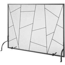 Single-Panel Fireplace Screen 35.6 In. L X 28.4 In. H Sturdy Iron Mesh Fireplace Screen Standing Fire Fence Grate