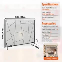 Single-Panel Fireplace Screen 35.6 In. L X 28.4 In. H Sturdy Iron Mesh Fireplace Screen Standing Fire Fence Grate -Fire Place Store skyshalo fireplace screens blmhsjy3545i7h0s1v0 250312 76 1000