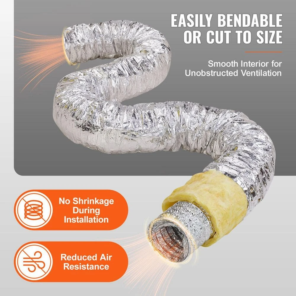 Dryer Vent Hose, 5 In. Insulated Flexible Duct 25 FT. Long With 2 Duct Clamps, Heavy-Duty Three Layer Protection 4 Dryer Vent Hose, 5 In. Insulated Flexible Duct 25 FT. Long With 2 Duct Clamps, Heavy-Duty Three Layer Protection - Image 4