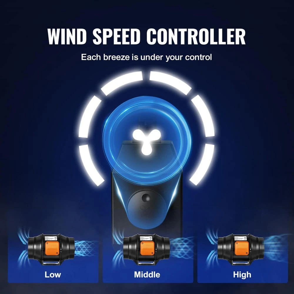 Inline Duct Fan, 6 In. 400 CFM With Variable Speed Controller, Quiet AC-Motor Ventilation Exhaust Fan For Booster 5 Inline Duct Fan, 6 In. 400 CFM With Variable Speed Controller, Quiet AC-Motor Ventilation Exhaust Fan For Booster - Image 5