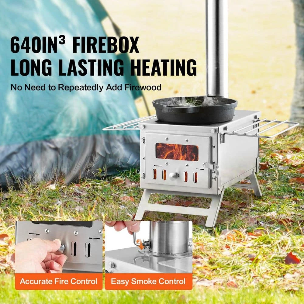 Wood Stove, 80 In. Stainless Steel Camping Tent Stove, Portable Wood Burning Stove With Chimney Pipes 2025 Upgrade 6 Wood Stove, 80 In. Stainless Steel Camping Tent Stove, Portable Wood Burning Stove With Chimney Pipes 2025 Upgrade - Image 6