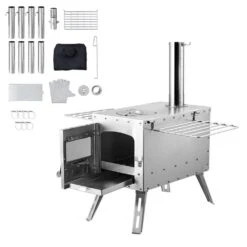 Wood Stove, 86 In. Stainless Steel Camping Tent Stove, Portable Wood Burning Stove With Chimney Pipes And Gloves