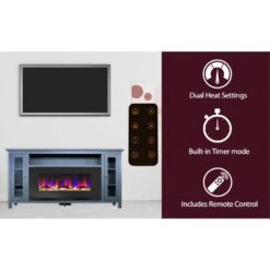 Cambridge Somerset 70 In. Electric Fireplace In Blue With Driftwood Log Display -Fire Place Store slate blue cambridge fireplace tv stands cam6938 2sbl c3 1000