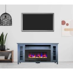 Cambridge Somerset 70 In. Electric Fireplace In Blue With Driftwood Log Display -Fire Place Store slate blue cambridge fireplace tv stands cam6938 2sbl fa 1000