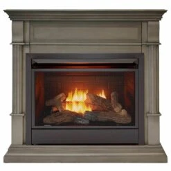 26,000 BTU Vent Free Propane Gas Fireplace System And Slate Gray Mantel With Remote Control