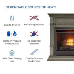 Dual Fuel Ventless Gas Fireplace - 26,000 BTU, T-Stat Control, Slate Gray Finish, Model DFS-300T-2GR -Fire Place Store slate gray duluth forge gas fireplaces 179257 4f 1000