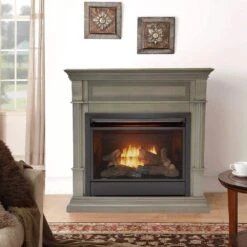 Dual Fuel Ventless Gas Fireplace - 26,000 BTU, Remote Control, Slate Gray Finish, Model DFS-300R-2GR -Fire Place Store slate gray duluth forge gas fireplaces 179258 31 1000