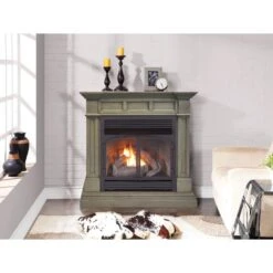 Dual Fuel Ventless Gas Fireplace - 32,000 BTU, T-Stat Control, Slate Gray Finish, Model DFS-400T-2GR -Fire Place Store slate gray duluth forge gas fireplaces 179259 31 1000