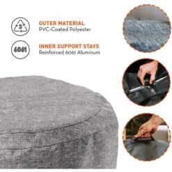 Gray Weather-Resistant Round Fire Pit Cover Made From PVC-Coated Polyester With Aluminum Reinforcement - Yukon(Large) -Fire Place Store solo stove fire pit covers and accessories ssyuksheltgrey c3 1000