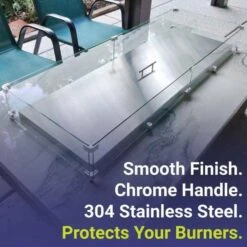 48 In. X 14 In. Rectangular Stainless Steel Cover For Drop-In Fire Pit Pan -Fire Place Store stainless steel american fire glass fire pit covers and accessories ss cv afpp 48 1f 1000