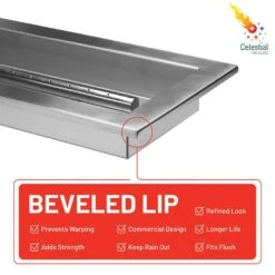 30 In. X 6 In. Linear Stainless Steel Drop-In Fire Pit Pan With Burner, Beveled Lip -Fire Place Store stainless steel celestial fire glass fire pit covers and accessories bl 30 6 c3 1000