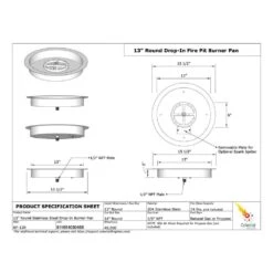 13 In. Round Stainless Steel Drop-In Fire Pit Pan W/6 In. Burner -Fire Place Store stainless steel celestial fire glass fire pit covers and accessories bp 13r 44 1000