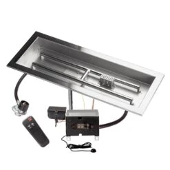 24 In. X 8 In. Remote Control Fire Pit Burner Kit, Stainless Steel, Electronic Ignition, Propane