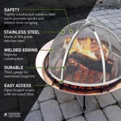 18 In. Stainless Steel Spark Screen With Lifter, 773SS -Fire Place Store stainless steel good directions fire pit covers and accessories 773ss 4f 1000