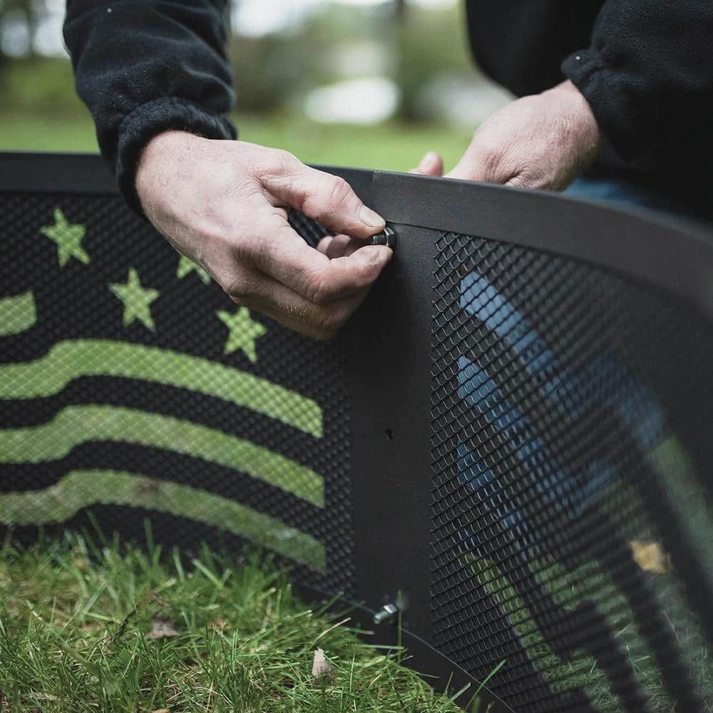 Decorative 36 In. X 12 In. Round Steel Wood Fire Pit Ring - Stars And Stripes 9 Decorative 36 In. X 12 In. Round Steel Wood Fire Pit Ring - Stars And Stripes - Image 9