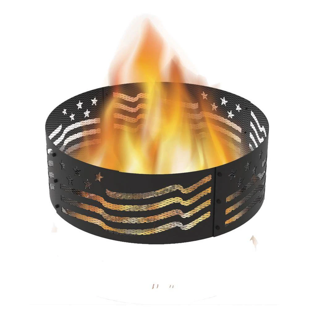 Decorative 36 In. X 12 In. Round Steel Wood Fire Pit Ring - Stars And Stripes 3 Decorative 36 In. X 12 In. Round Steel Wood Fire Pit Ring - Stars And Stripes - Image 3