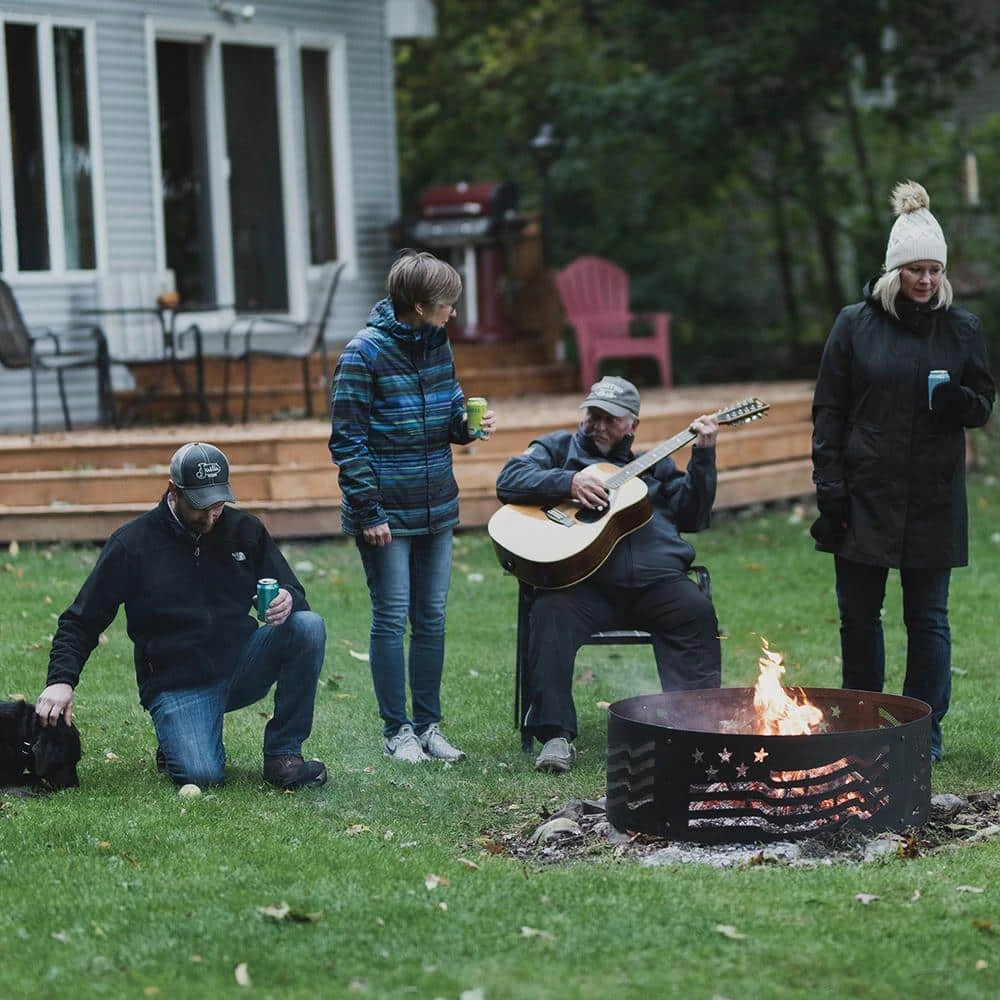 Decorative 36 In. X 12 In. Round Steel Wood Fire Pit Ring - Stars And Stripes 8 Decorative 36 In. X 12 In. Round Steel Wood Fire Pit Ring - Stars And Stripes - Image 8