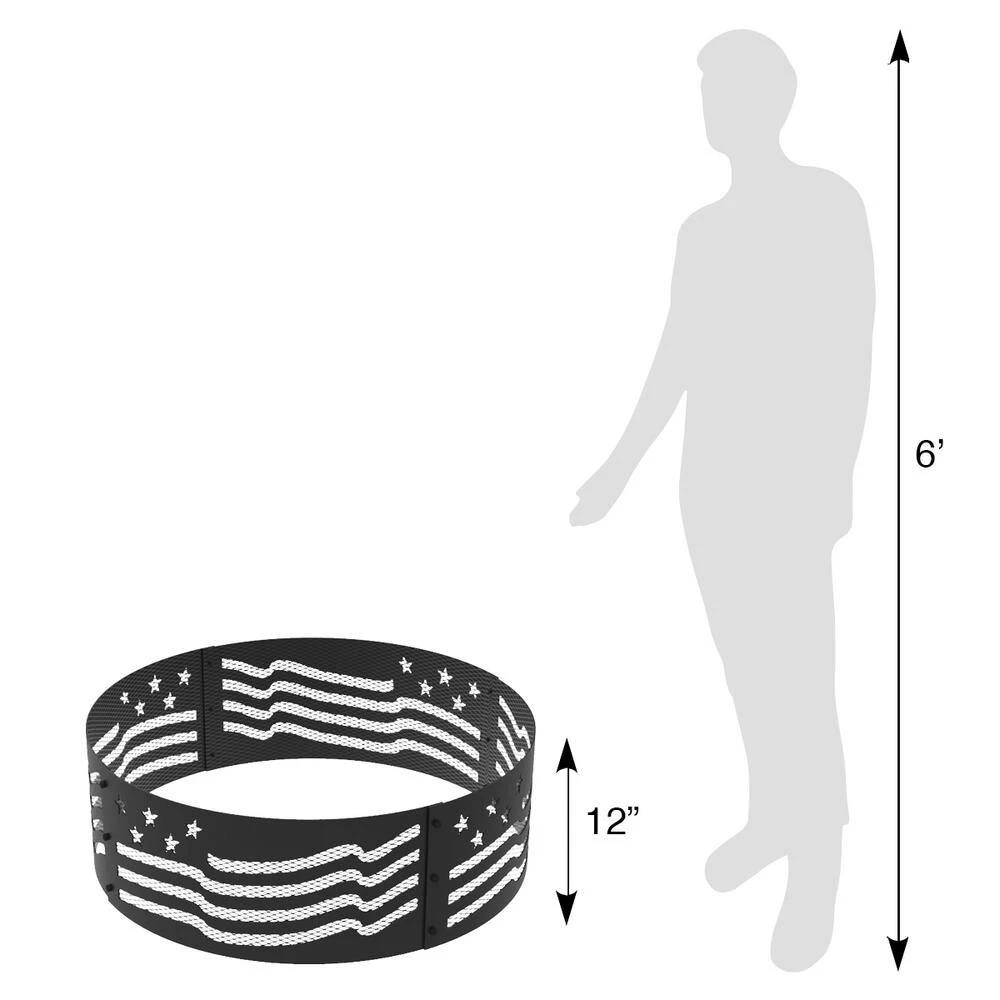 Decorative 36 In. X 12 In. Round Steel Wood Fire Pit Ring - Stars And Stripes 4 Decorative 36 In. X 12 In. Round Steel Wood Fire Pit Ring - Stars And Stripes - Image 4