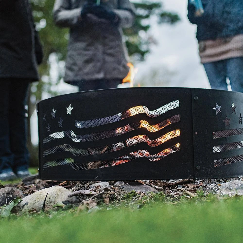 Decorative 36 In. X 12 In. Round Steel Wood Fire Pit Ring - Stars And Stripes 2 Decorative 36 In. X 12 In. Round Steel Wood Fire Pit Ring - Stars And Stripes - Image 2