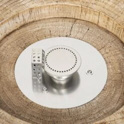 28 In. W X 10 In. H Round Exterior Faux Stone Propane Fire Pit In Striped Brown -Fire Place Store striped brown kadehome fire pit kits kh orfp62 br c3 1000